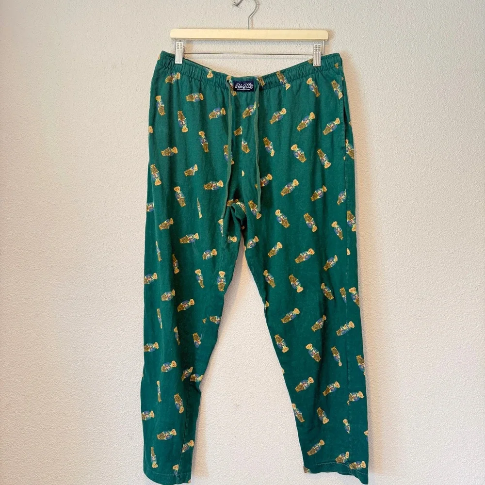 Polo Ralph Lauren Mens Green Polo Bear Print Pajama Sleep Pants Size Large